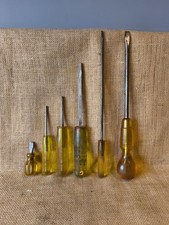 Vintage Footprint Stead Amber Yellow Handle Slotted Screwdrivers Film Prop Tools