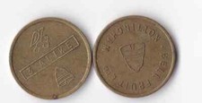 2 x R&W - Fruit Machine Vending TOKENS approx c1970s/1980s Ruffler & Walker