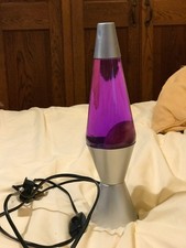 Classic 14.5 inch Lava lamp pink wax purple liquid silver base & cap