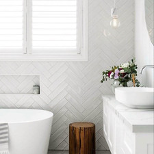 Full Tile Sample: Cottage Gloss White Rustic Bathroom Kitchen Wall Tiles