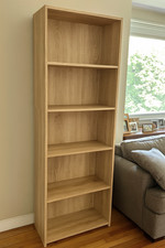 Oak Wooden Bookcase 5 Tier Shelf Tall Storage Unit Display Furniture Modern Room