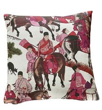 Oriental Cushion Cover Mongolian Horsemen with Trees Red Pink 16-24”