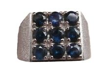 14ct white gold Blue Sapphire Ring Mens / Gents Vintage Natural size V code Q86