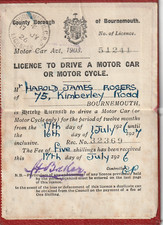 BOURNEMOUTH DRIVING LICENCE 1926. ORIGINAL, WALLET.