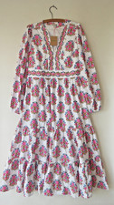 BNWT Boden Violet Cotton Midi Dress Size 14 R Ivory Wildflower Stamp