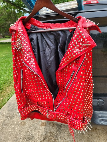 Leather red jacket - jacket, stud