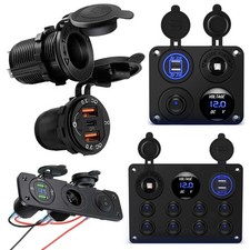 12V Switch Panel Cigarette Lighter Socket USB Charger Voltmeter Car Boat Caravan