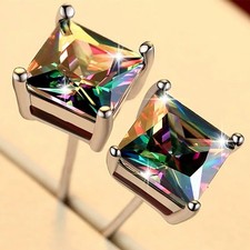 Square zircon ruby earrings - zircon,