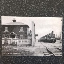 Postcard Cavendish Station Suffolk Railway Locomotive Train