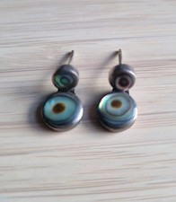  925 Sterling Silver 2 piece  Abalone Shell 10mm Hinged Stud Earrings