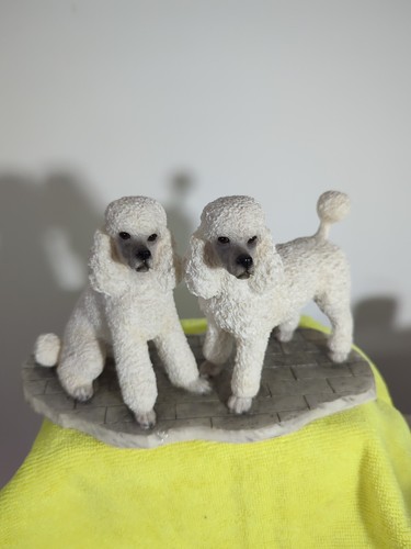 Pair white poodle - white, mounted