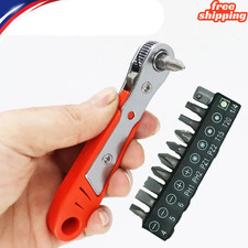 Ratcheting Right Angle Screwdriver Hex Drive 90 Degree Offset + 10pc Bits Set!