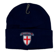 Men's Adults West Ham St George Cross Football Navy Woolly Beanie Hat
