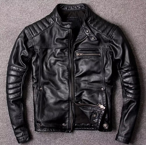 Men black leather jacket - black,