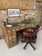 Antique Large Colonial  Blonde Wood Desk Pesdestal Drawers Lockable Key Study Of