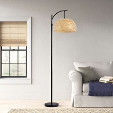 Tall Standing Floor Lamp Standard Living Room LED Bulbs Bamboo Bell Lampshade