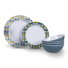 Flora Melamine Tableware Dinner Set Kampa 12 Piece Camping Outdoor