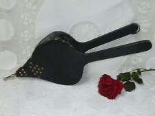 VINTAGE LARGE PRIMITIVE FIRE FIREPLACE BELLOWS BLACK  WOODEN SILVER NOZZLE  OLD