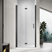 Black Shower Enclosure Bi Fold/Pivot Door Bathroom Frameless Safety Glass Screen