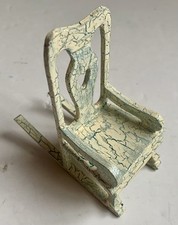 Vintage Doll Bear Rocking Chair Wood Painted Sage Green Shabby Chic 11