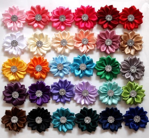 Large satin flowers rhinestone - satin,
