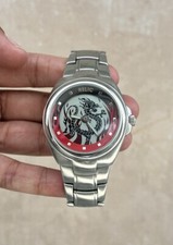 RARE y2k Relic by FOSSIL Big Tic Black Dragon Red Fire Watch, Box + New Battery