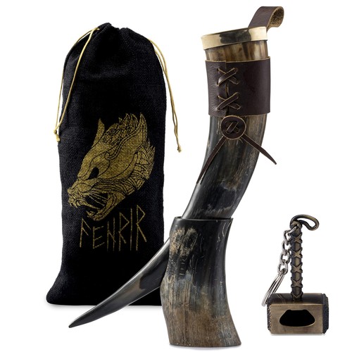 Viking drinking horn with - drinking,