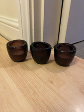 Set of 3 Purple Glass Tea Lite Holders Inc Candles Frosted Dimple Exterior 6cm