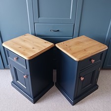 Very Attractive Pair Solid Wood Bedside Cabinets - Painted Very Deep/Dark Blue