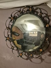Metal Framed Convex Mirror 18  Inch Freshly Painted Black and Red Home Decor