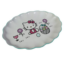 Hello Kitty Sanrio Easter Platter Serving Plate Oval Scalloped Dish 14"