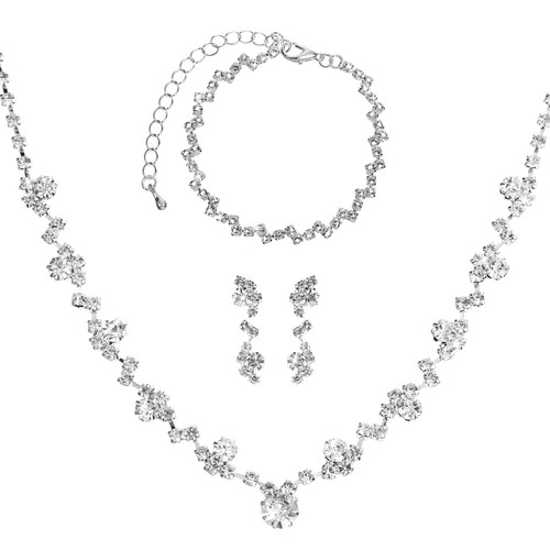 Silver jewellery set crystal - silver,