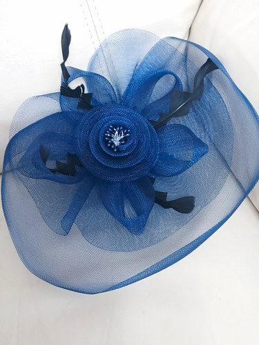 Blue mesh flower fascinator - blue,