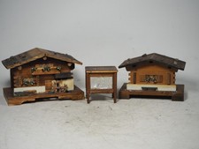 3 x Vintage Wooden Swiss Chalet & Record Player Music Boxes Wood