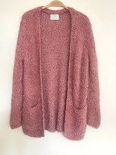 Zara Kids Pink Shimmer Knit Long Sleeve Pockets  Fluffy Open Cardigan Size 13-14