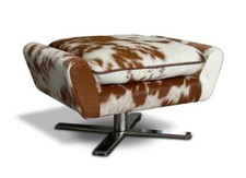 Footstool Cowhide Brown-White Quality on Stable Stainless Steel Foot