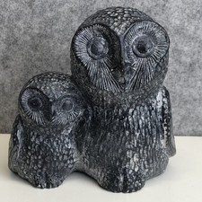 Nuvuk Canada 1981 Soapstone Hand Carved Owls Mother & Baby Owl Sculpture Vintage