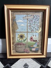 Vintage 90s Framed Cottage Core Farm Print Wood Moon Whimsigoth Farmhouse
