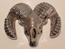 3D Quality Metal Goat Sheep Horn Head Car Styling Sticker Badge - Silver