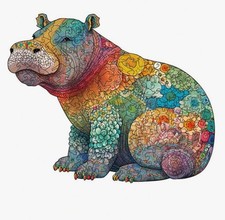 NEW SEALED BOX   HIPPO  WOODEN JIGSAW PUZZLE small A5  shaped Hippopotamus