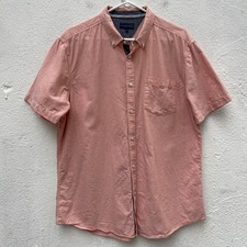 Lincoln 100% Cotton Button Up Shirt Mens Large 46” Pink Short Sleeve Cuban Prep