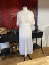 Vintage White Nylon Lace Nightdress Angel Sleeve 70s Style Midi – UK 12