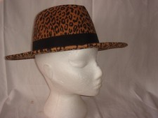 LADIES POLYESTER LEOPARD PRINT WIDE BRIM TRILBY / FEDORA ONE SIZE