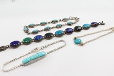 Sterling Silver Bracelets Malachite Azurite Turquoise Lapis Panel Vintage x 4