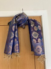 Blue gold embroidered pashmina - blue,
