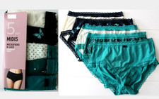 Ex M & S Ladies 5 Pack Microfibre & Lace Midis Briefs Knickers ~ Size 8, 18, 20
