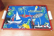 Vintage Retro Kitsch 50s 60s Cocktail Bar Tray Palm Tree Tiki Beach Garden Party