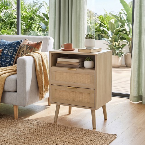 Rattan drawers bedside table - rattan,