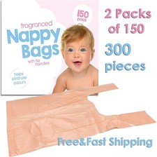 ?300 Disposable Fragranced Nappy Bags Bin Sacks Baby Tie Handle Diaper Scented