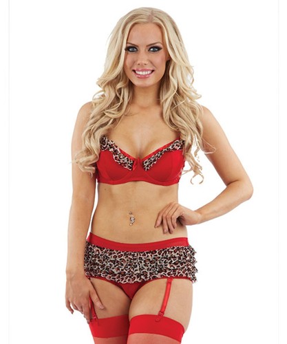 Red leopard print bra brief - leopard,